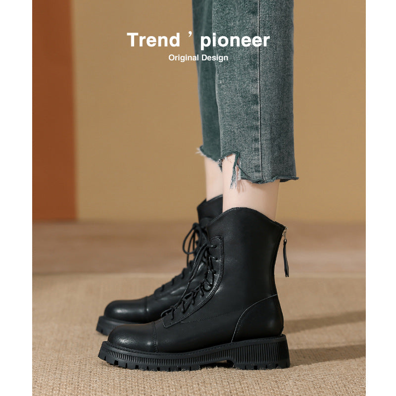 Women's Martin Thick-soled Ankle Female Beige Elegant British Boots