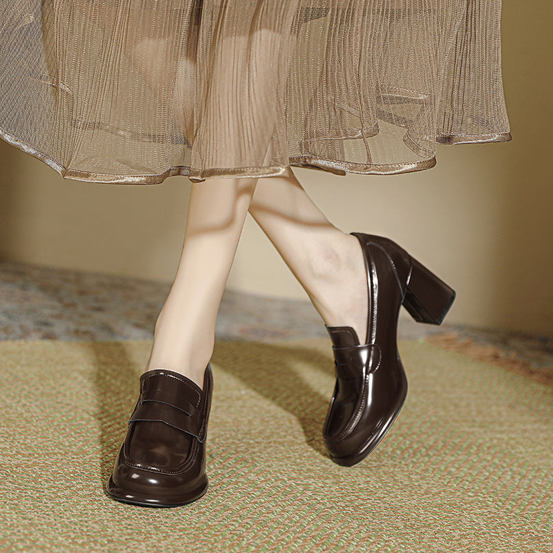 Women's Retro Black Thin Spring Platform High British Women's Fashion Shoes