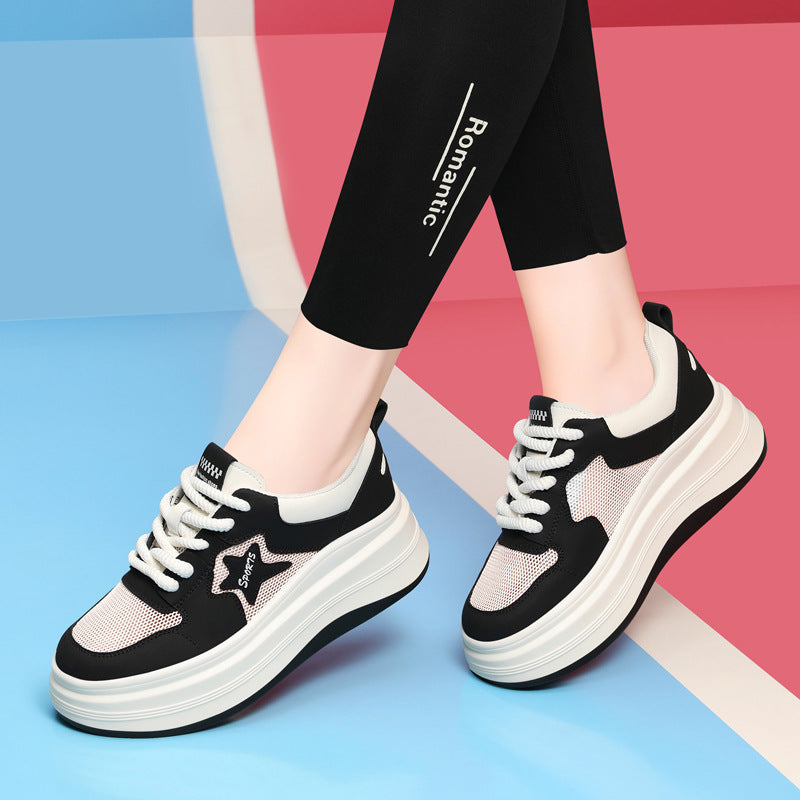 Women's Gold Silk Rabbit Spring Muffin Bottom Sneakers