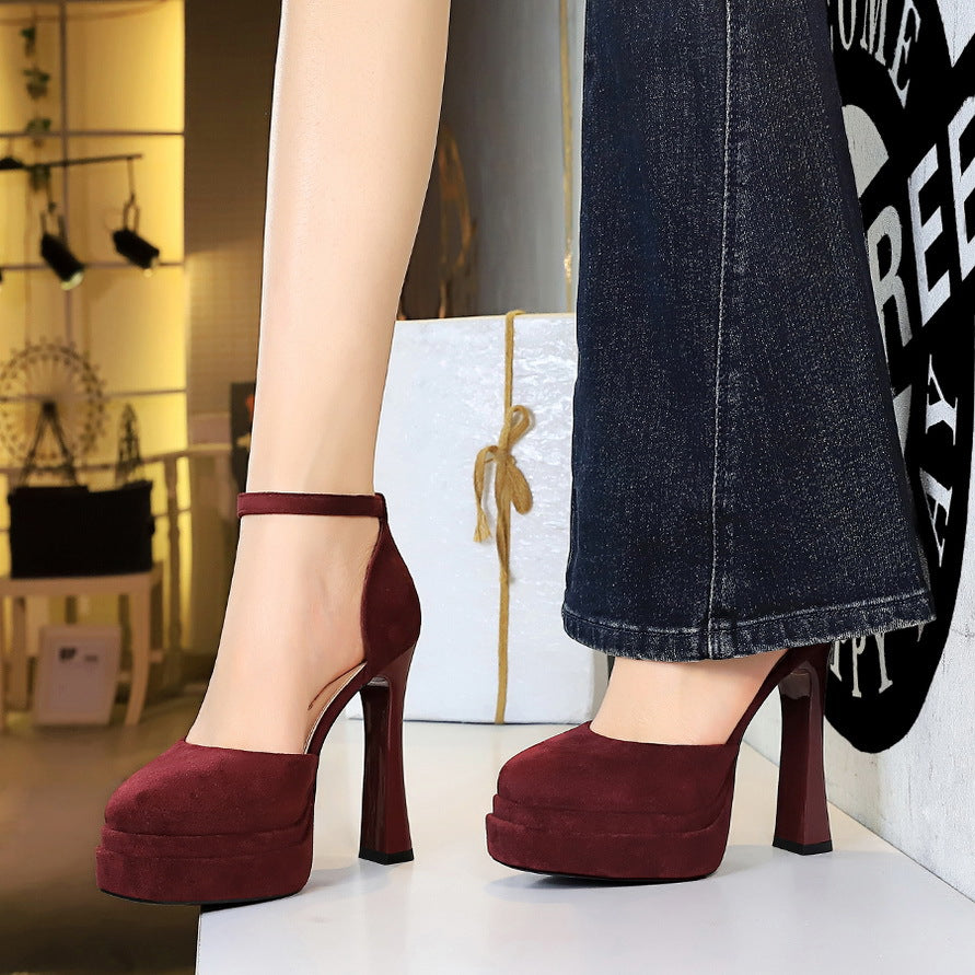Women's Elegant Shallow Mouth Round Toe Suede Super Heels