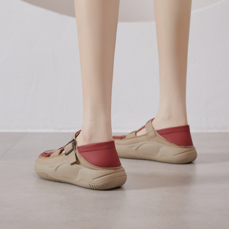 Women's Toe Summer Retro Color Matching Genuine Thick Bottom Hollow Sandals