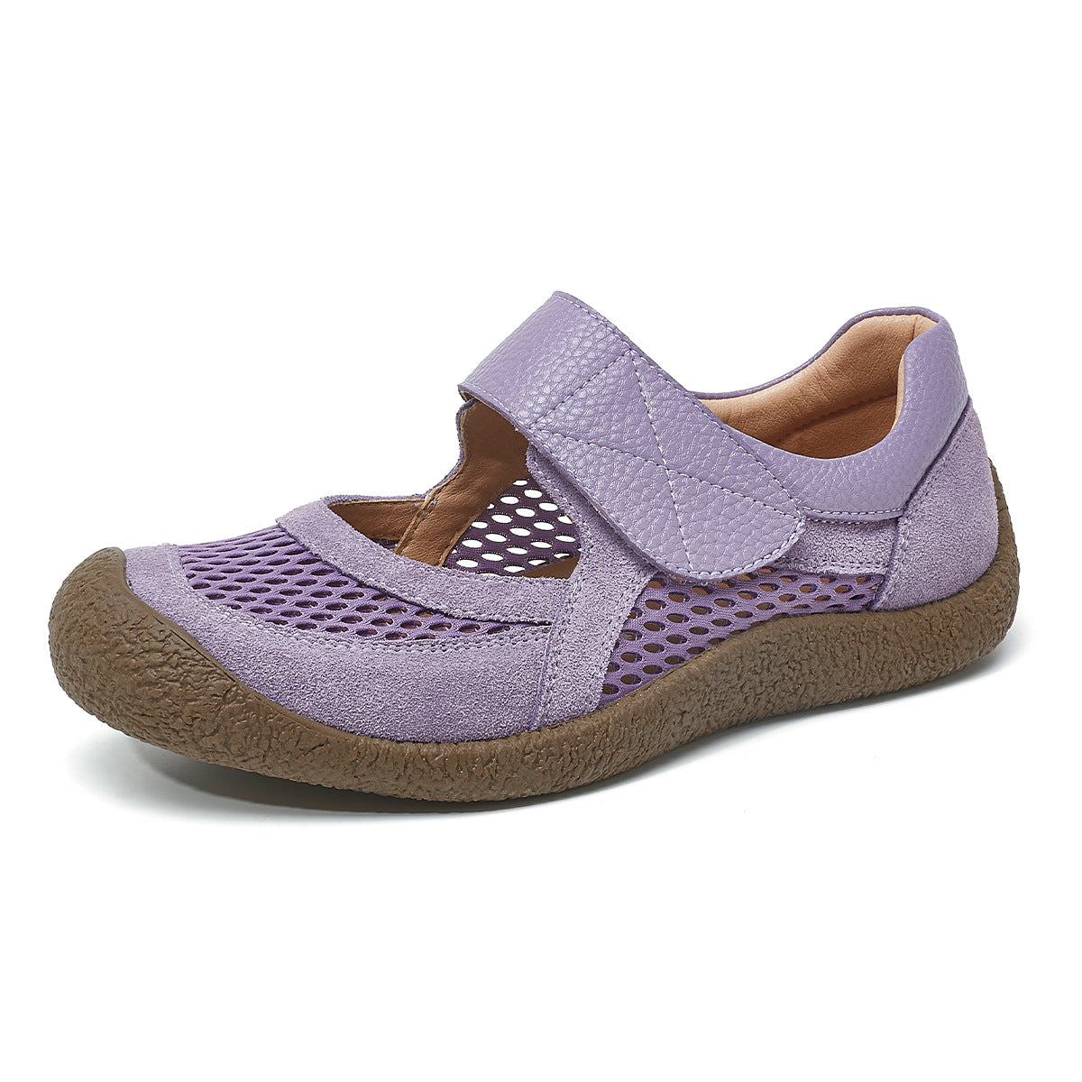 Women's Retro Solid Color Breathable Velcro Genuine Casual Shoes