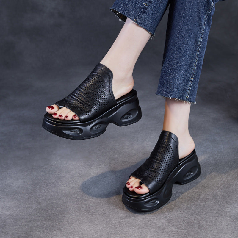 Women's Genuine Summer Wear Thick Bottom Sponge Cake Wedge Slippers