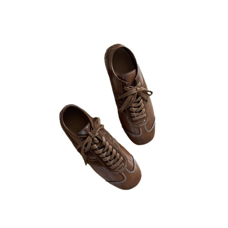 Women's Brown German Training Lace Color Block Sneakers