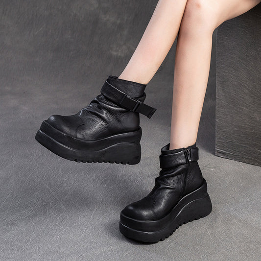 Women's Shu First Layer Cowhide Small Height Boots