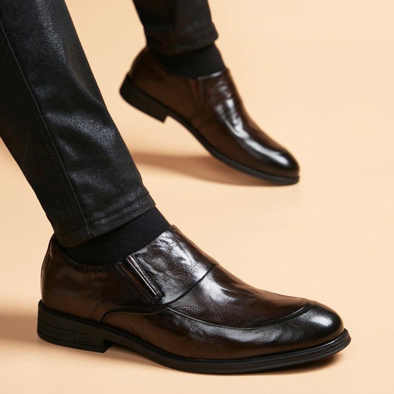 Men's Business British Style Slip-on Formal Wear Derby Soft Breathable Men's Casual Leather Shoes