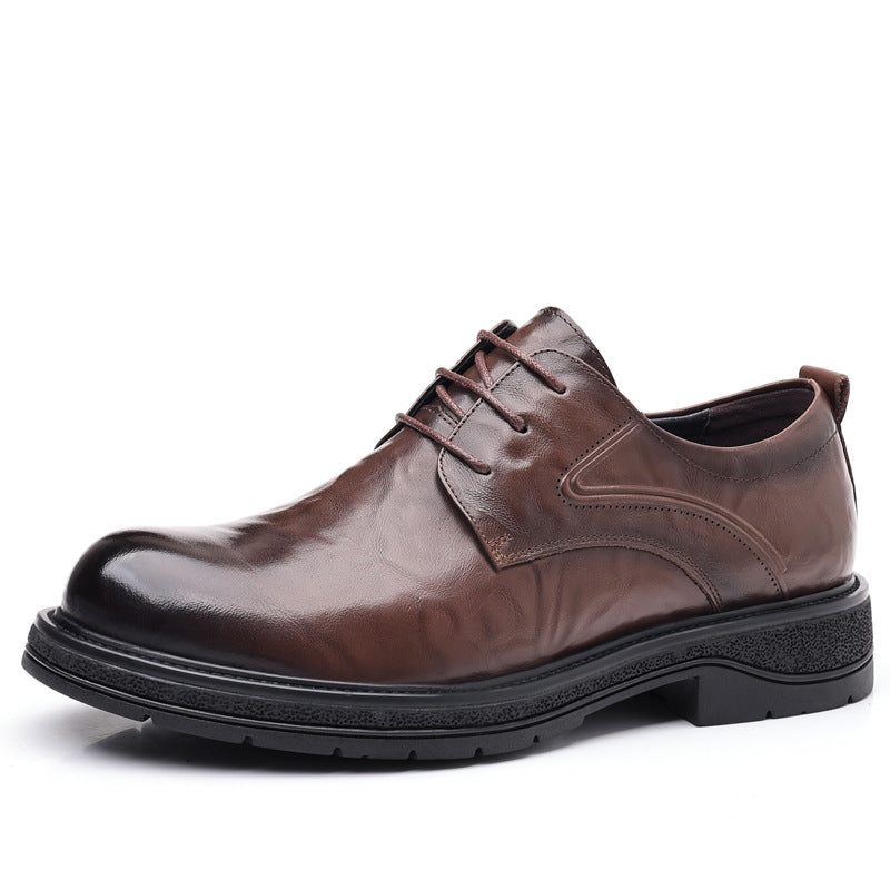 Men's Genuine Business Wear Breathable Platform Big Head Trendy Men's Casual Leather Shoes