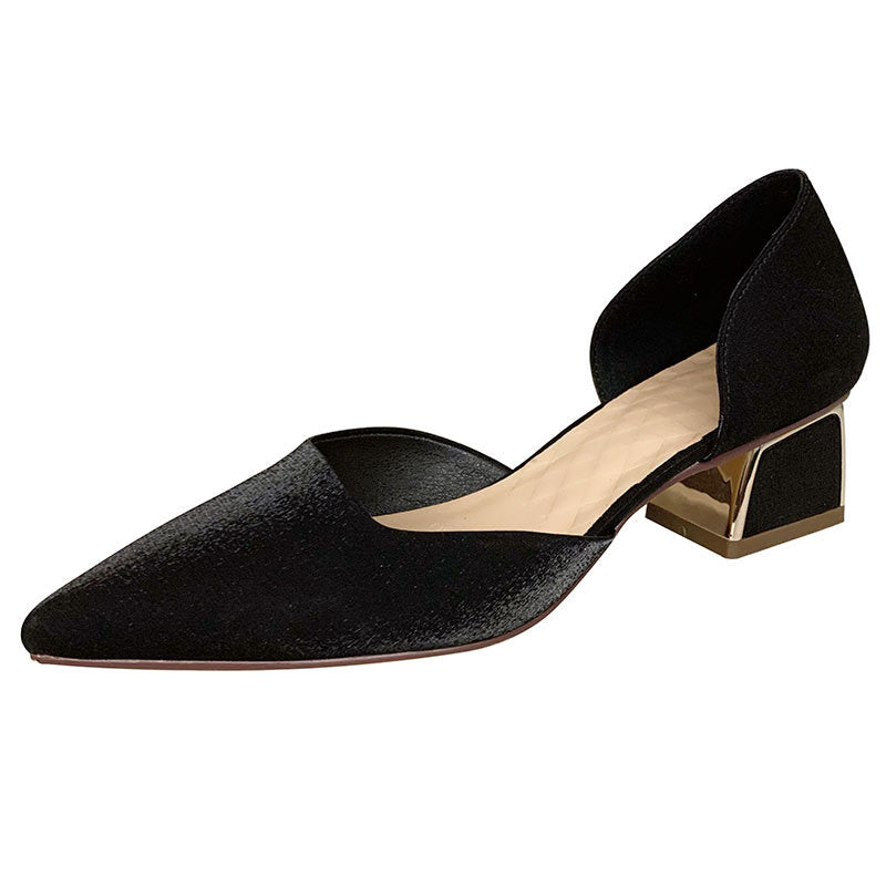 Women's French Style Hollowed Summer Mid Chunky Closed Heels