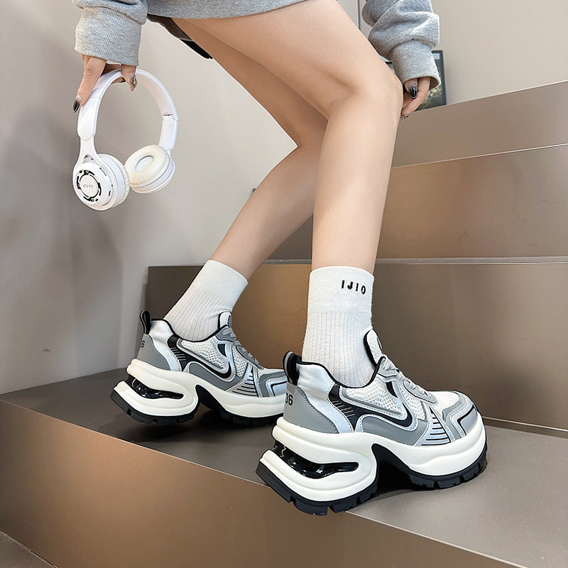 Women's Sier Platform Genuine Elevator Dad Height Sneakers