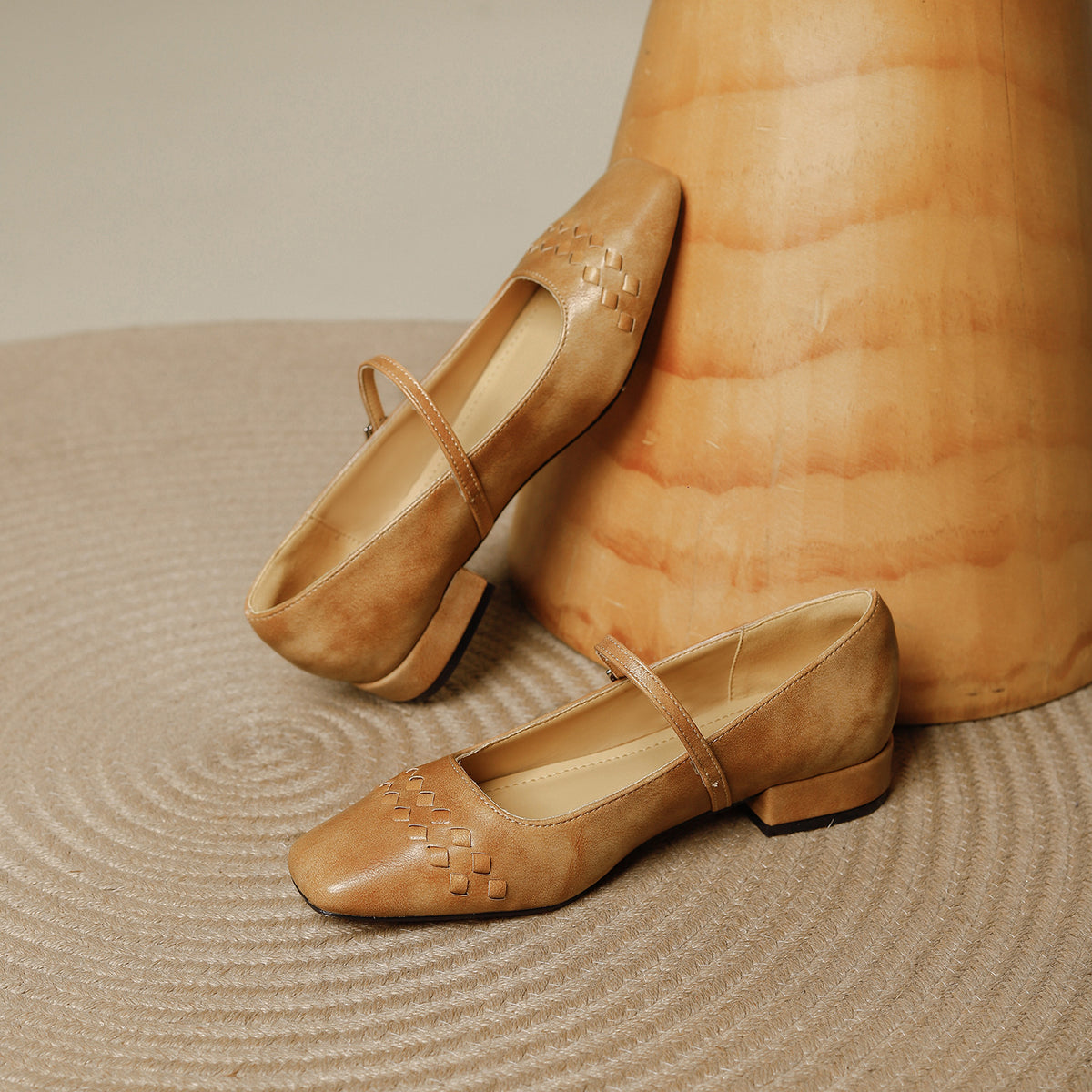 French Style Weave Vintage Pumps Female Square Toe Word With Women's Fashion Shoes