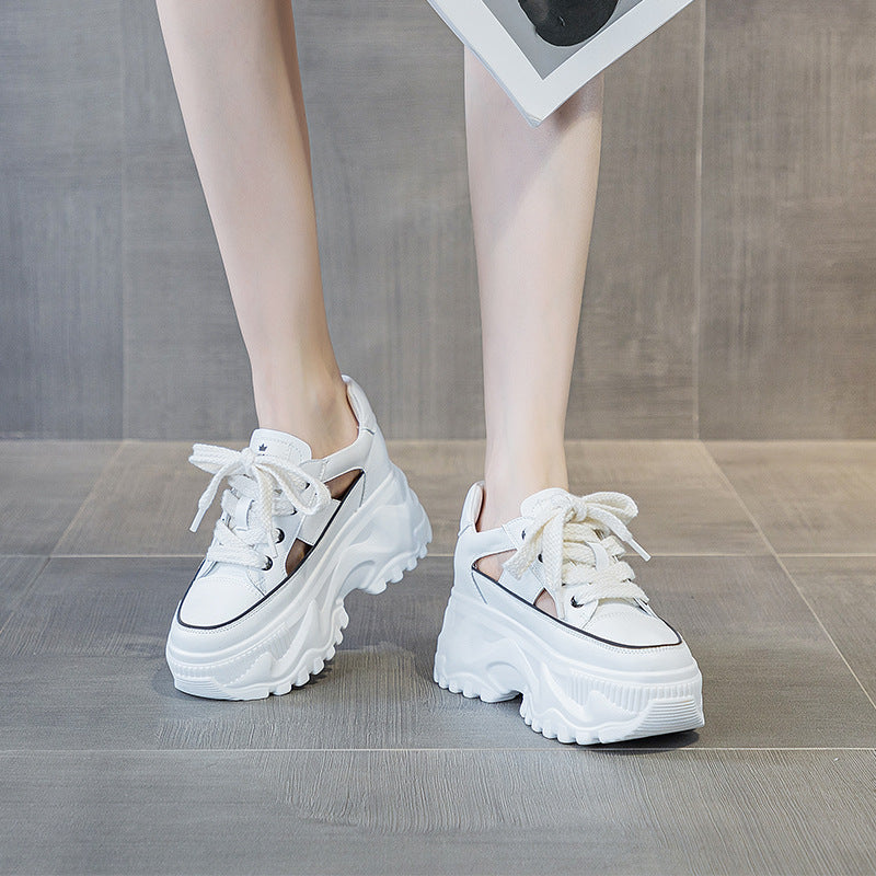 Women's Platform Roman Style White Hole Sandals