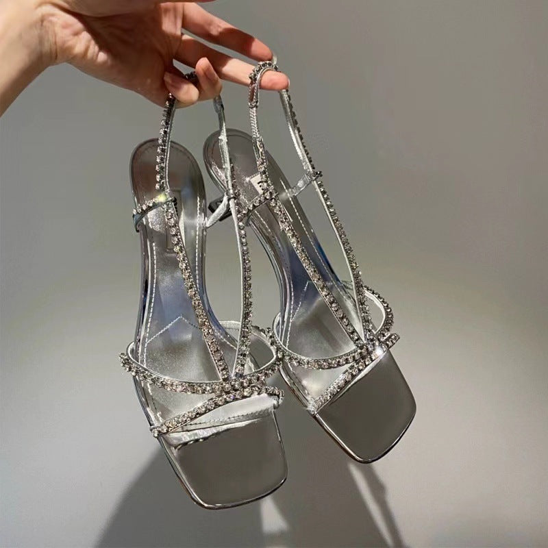 Rhinestones Strap Summer Open Toe Patent Heels