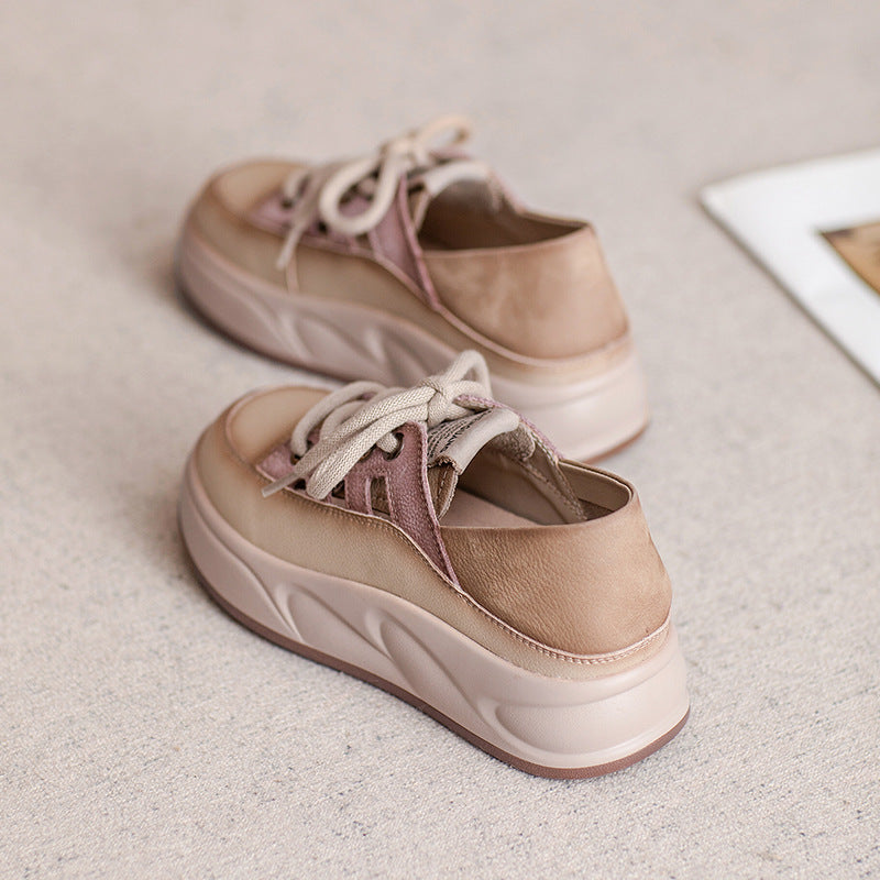 Women's Cowhide Platform Genuine Simple Color Matching Women's Casual Shoes