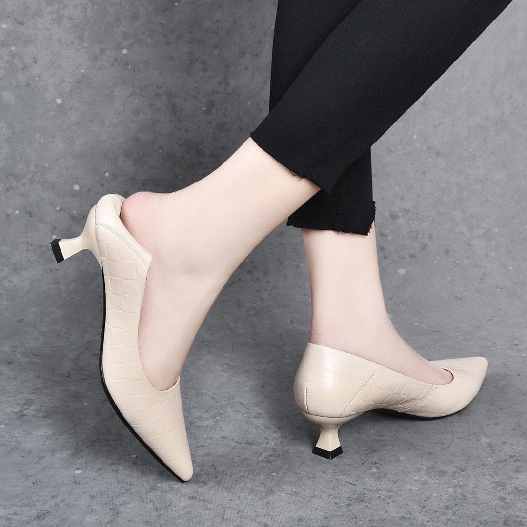 Women's High First Layer Cowhide Simple Shallow Women's Shoes