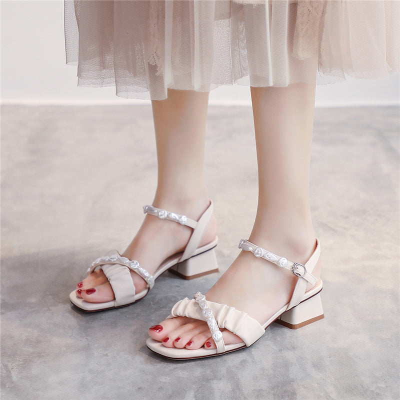 Women's Chunky Summer Square Toe Strap Fairy Heels