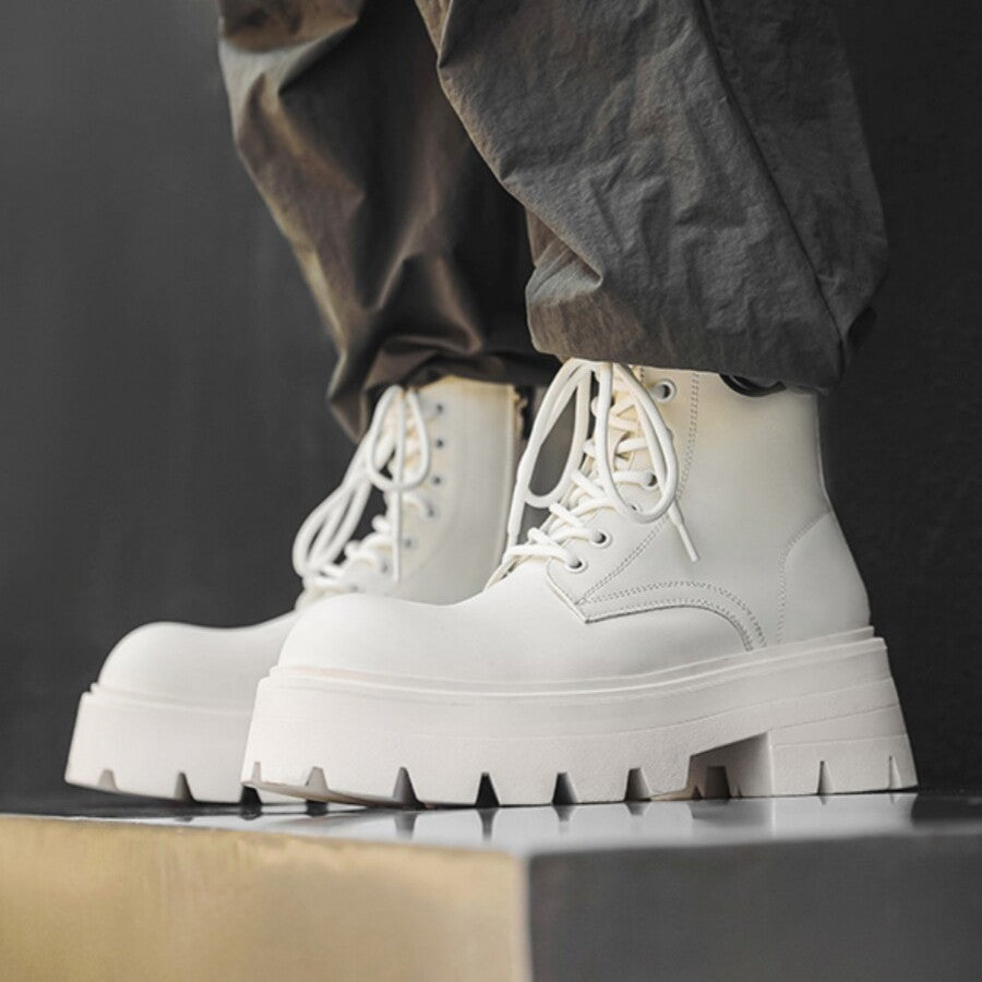 Men's Trendy Hiking Platform Derby Martin Height Increasing British Style Big Men's Casual Leather Shoes