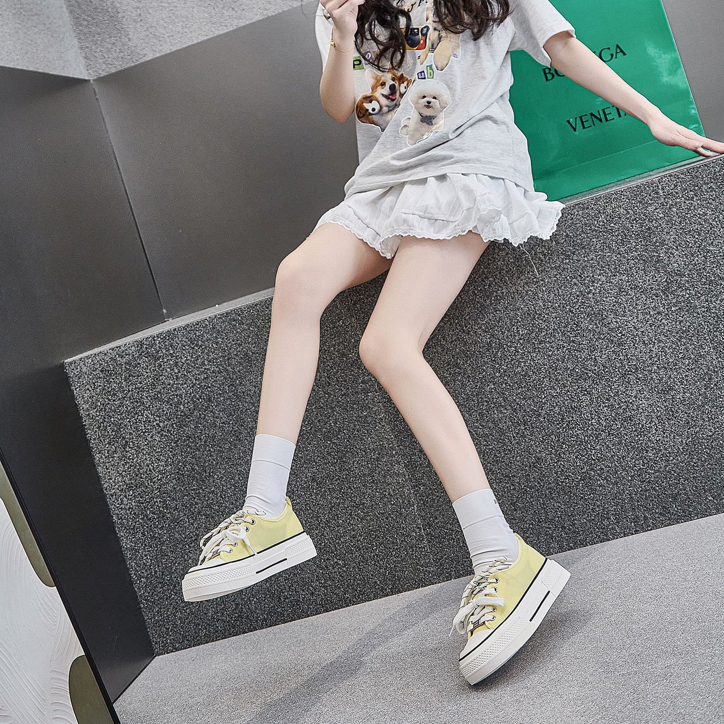 Women's Lace Mesh Breathable White Summer Thick Canvas Shoes