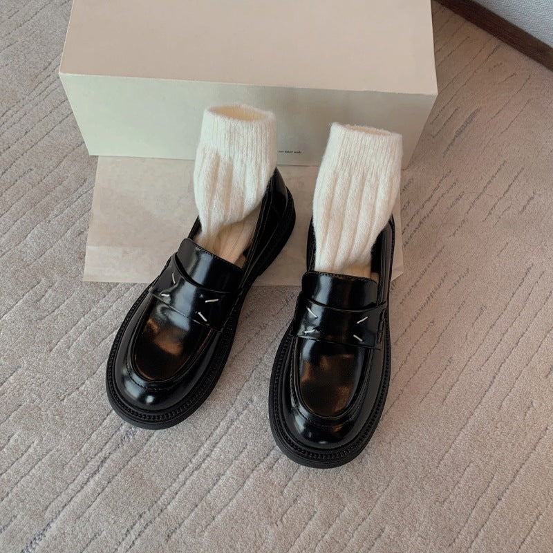 Women's Cowhide Platform Female Versatile Single-layer Slip-on Loafers