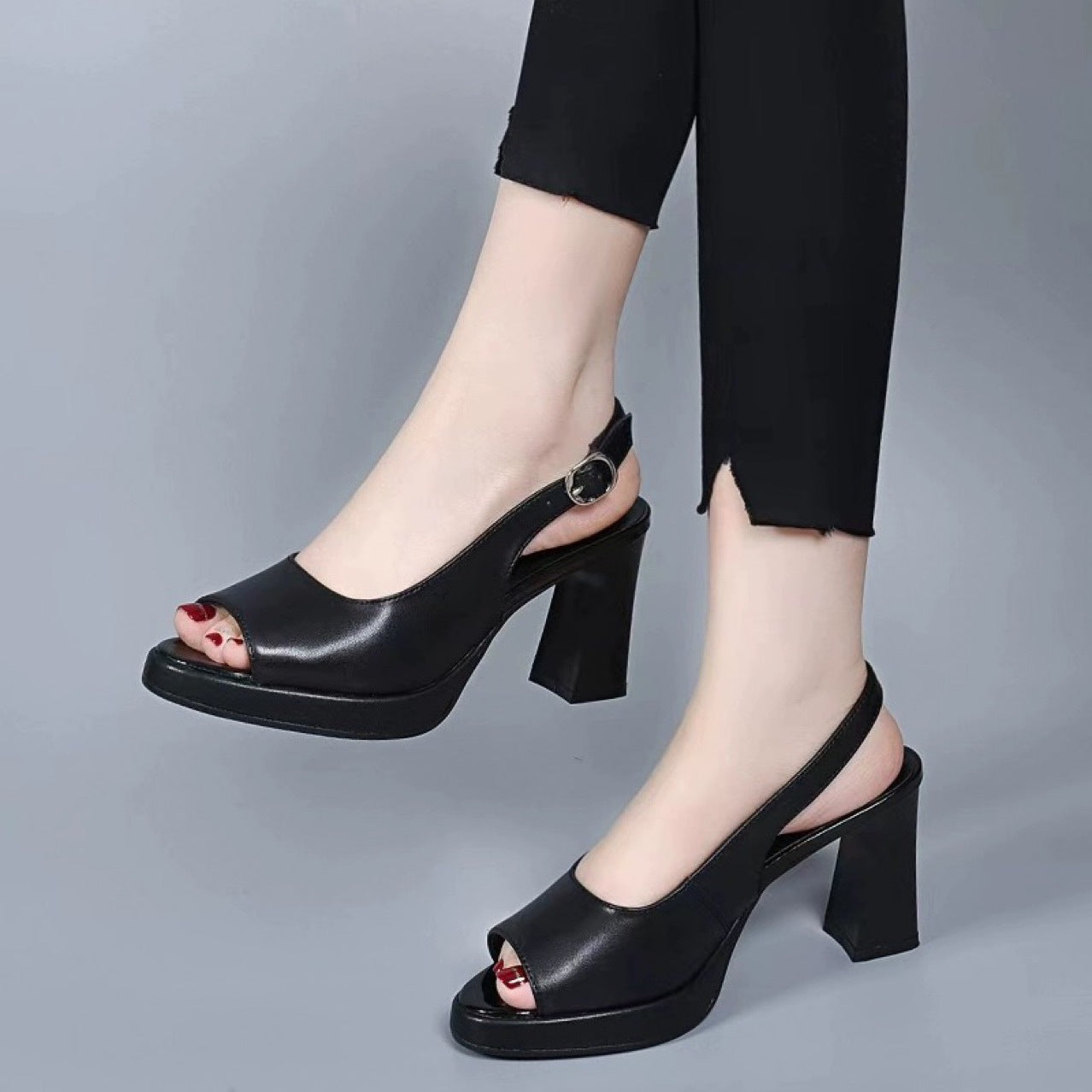 Women's Summer Genuine Wedge Thick Bottom Chunky Heels