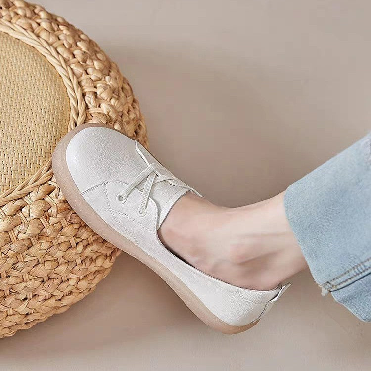 Women's White Summer Versatile Slip-on Lofter Beef Loafers
