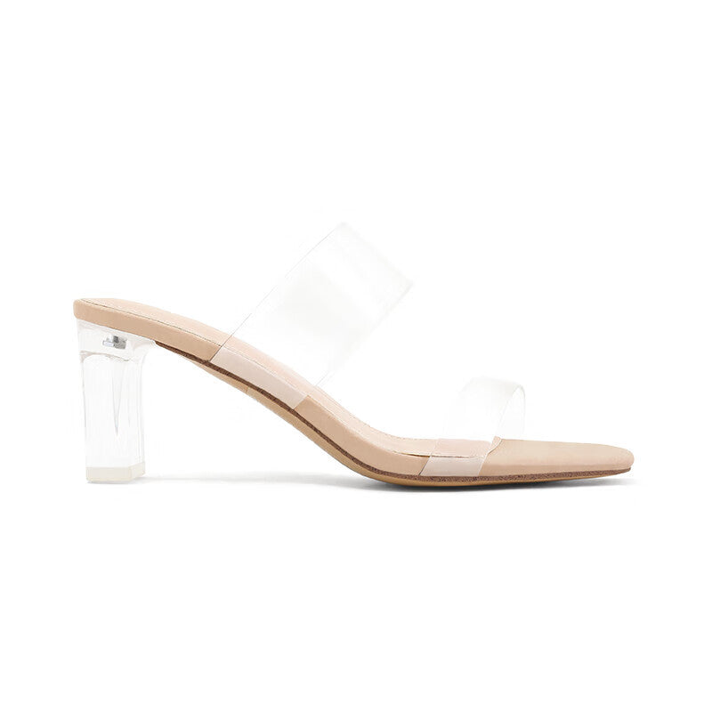 Women's Transparent Open Toe High Summer Fashion Square Strap Heels