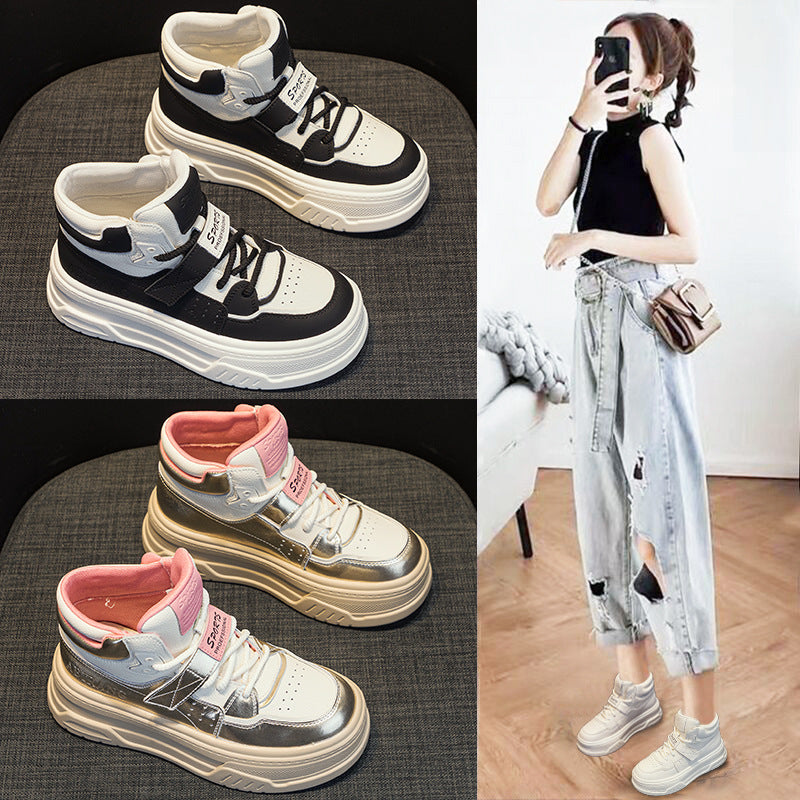 Women's Autumn Genuine White Thick Bottom Platform Sneakers