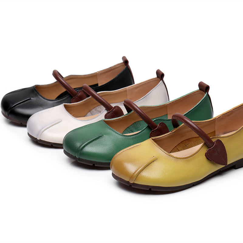 Women's Cowhide Soft Sole Buckle Square Head Authentic Comfortable Casual Shoes