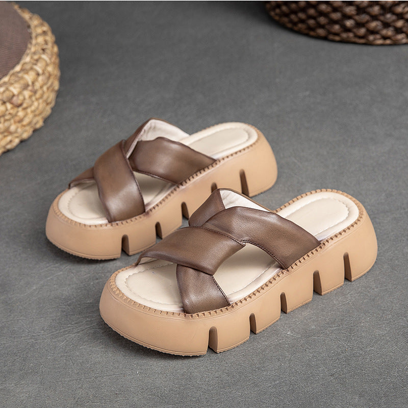 Women's & Men's Cowhide Summer Woven Roman Style Retro Men's Shoes