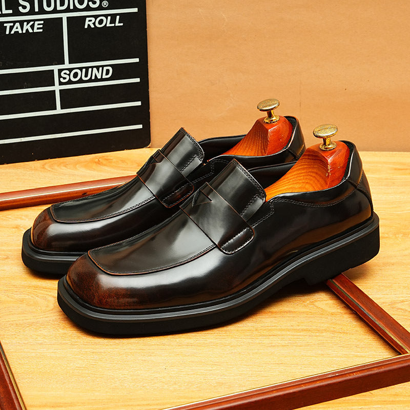Men's Big Toe Retro Paint Bright Slip-on Lightweight Cowhide Formal Leather Shoes