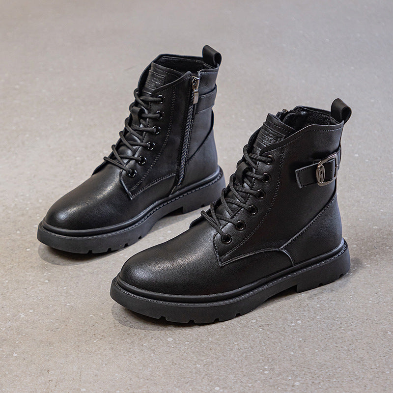 Women's Buckle Martin For Suede To Flat Boots