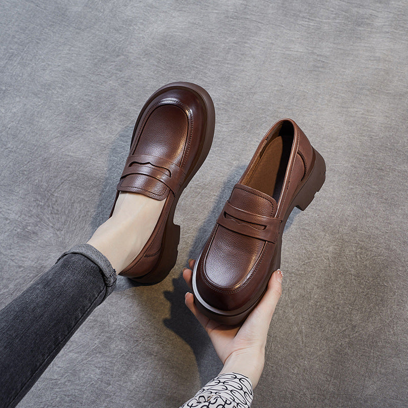 Layer Cowhide Female British Slip-on Pumps Loafers