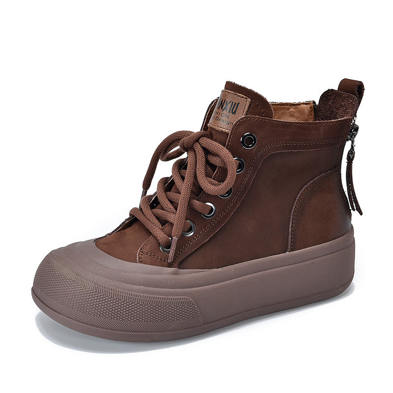 Women's Price Short Lace Up Round Toe Single Thick Boots