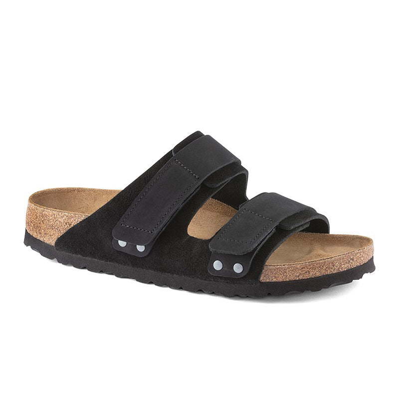 Women's & Men's Genuine Cork Summer Outerwear Suede Velcro Slippers