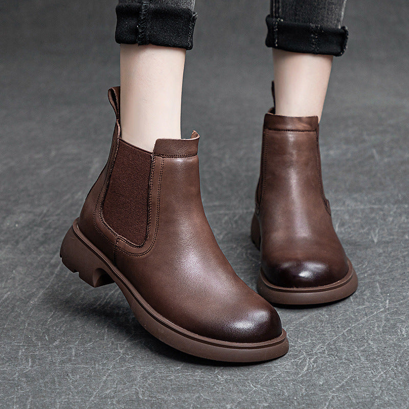 Women's Cowhide Martin Genuine Flat Booties Slimming Boots