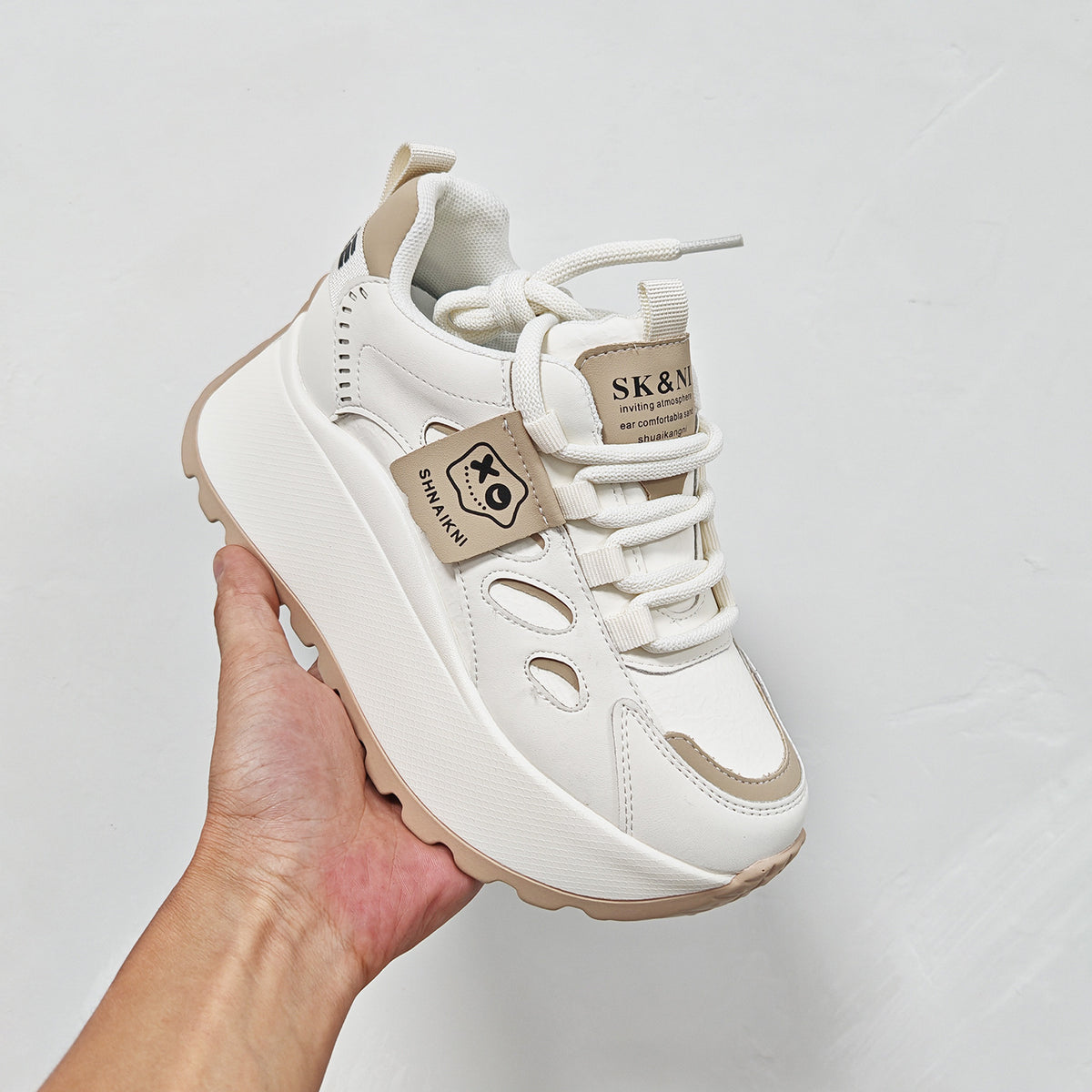 Women's Insole Platform Dad Lace Color Block Single-layer White Women's Casual Shoes