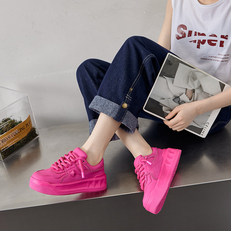 Women's Genuine Thick Bottom White Platform Fashion Sports Sneakers