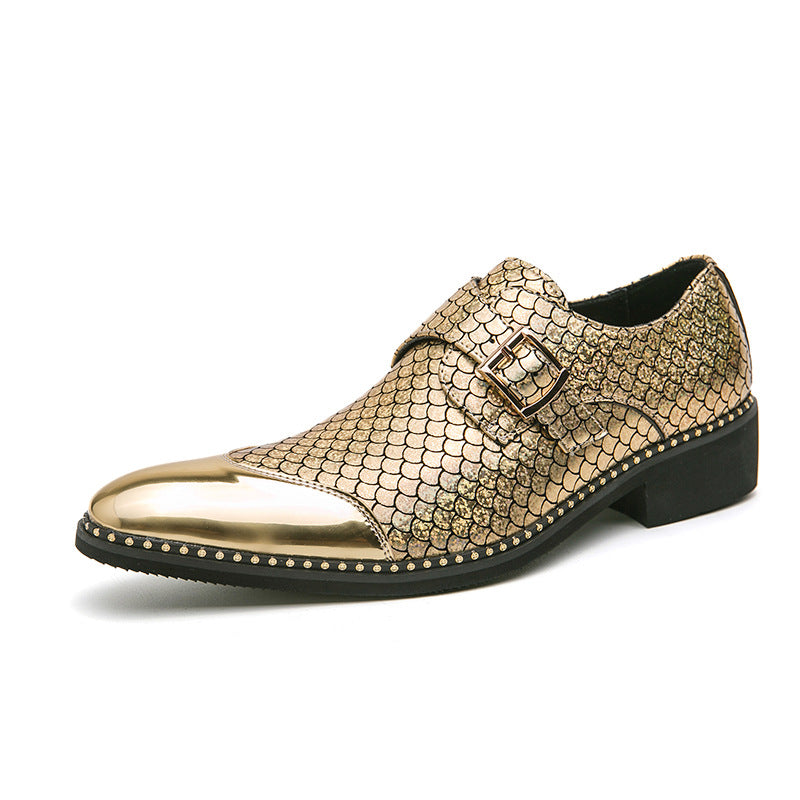 Men's Glossy Pointed Low Top Slip-on Formal Leather Shoes