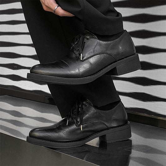 Black Wizard Thick-soled High Retro Pointed Smoke Couple Leather Shoes