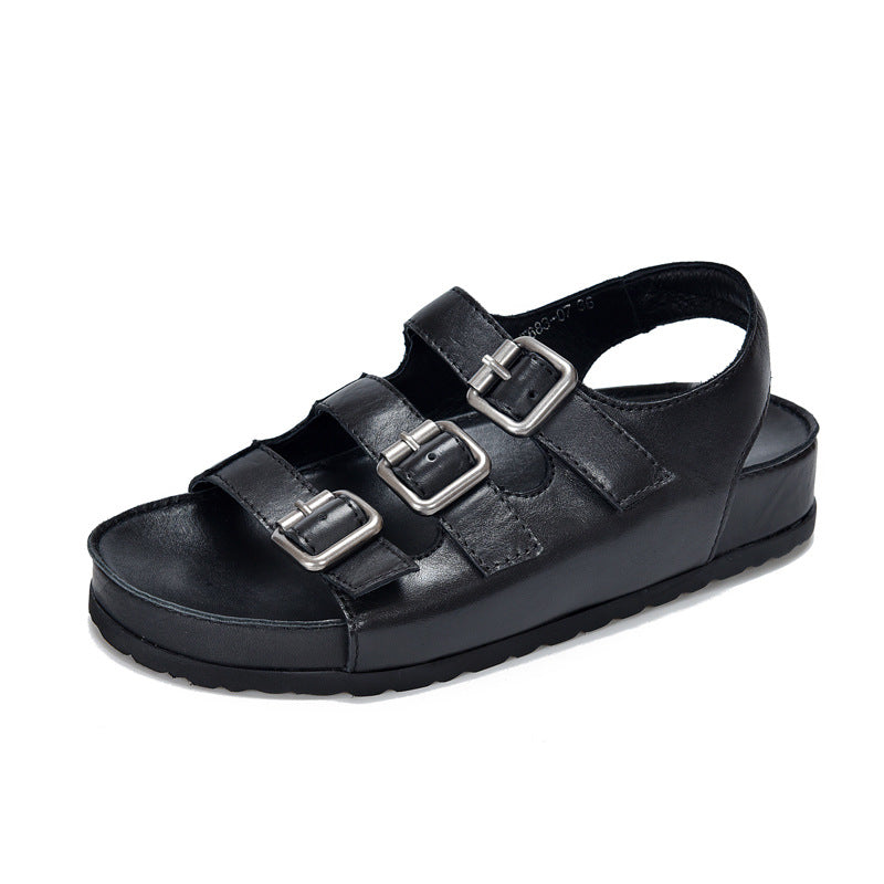 Women's Washed First Layer Cowhide Summer Outer Wear Genuine Sandals