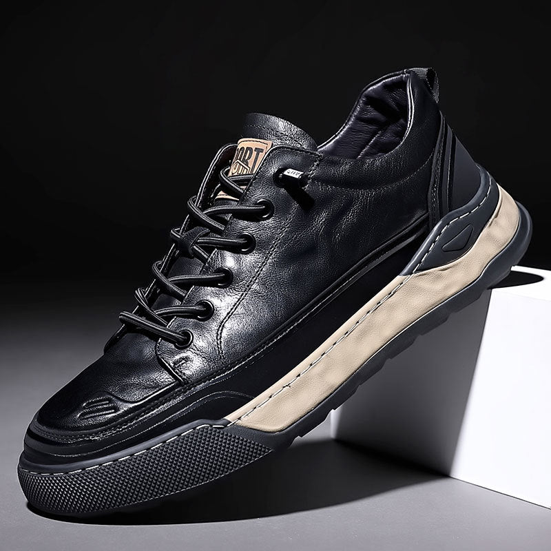 Men's Summer Hollow Breathable Genuine Cowhide Green Sneakers