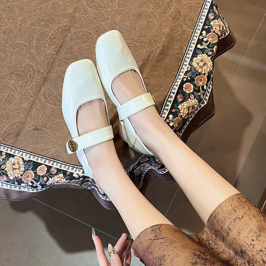 French Chunky Mary Jane Female Square Women's Fashion Shoes