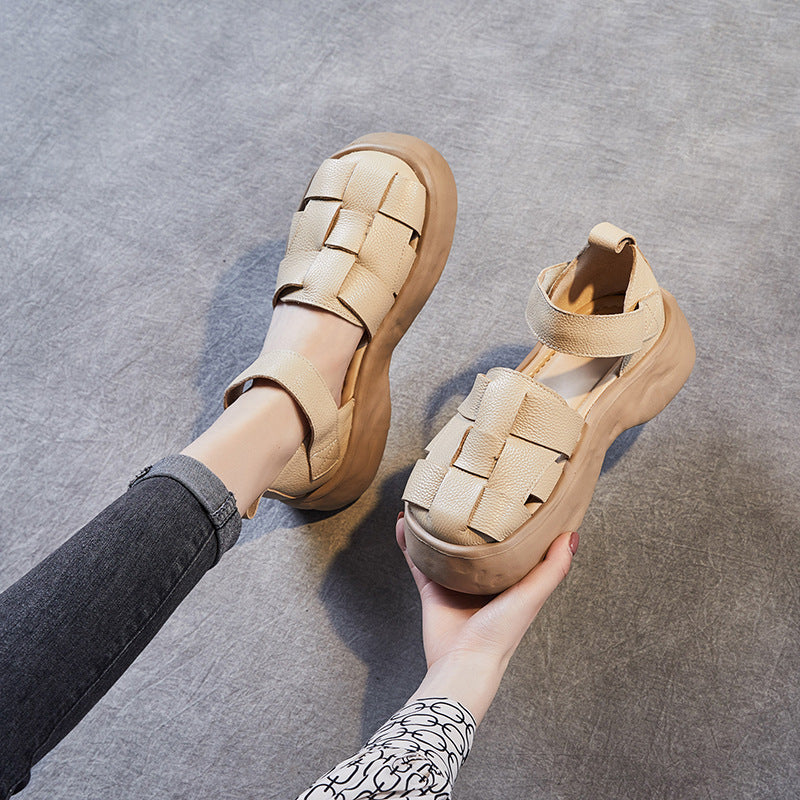 Women's Summer Platform First Layer Cowhide Retro Sandals