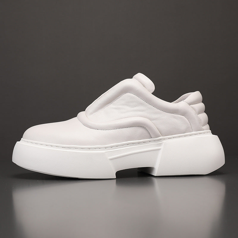 Men's Genuine Cattlehide Surface White Lazy Trendy Breathable Leather Shoes