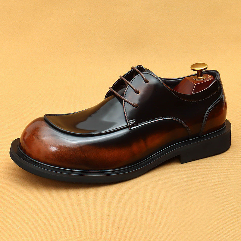 Men's British Glossy Big Toe Top Layer Cowhide Men's Business Leather Shoes