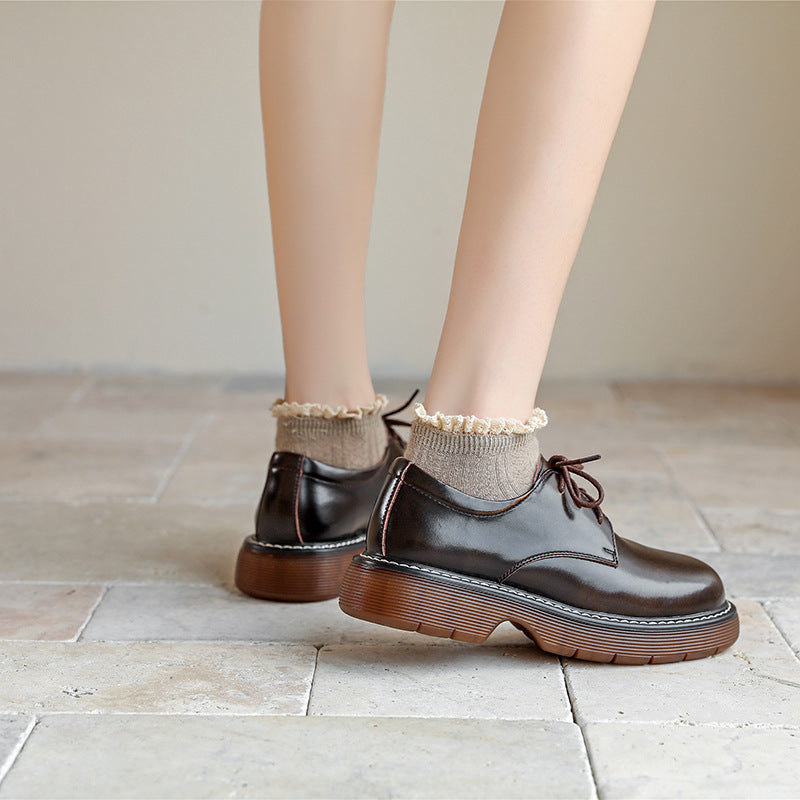 Women's Small British Style Chunky Front Black Casual Shoes