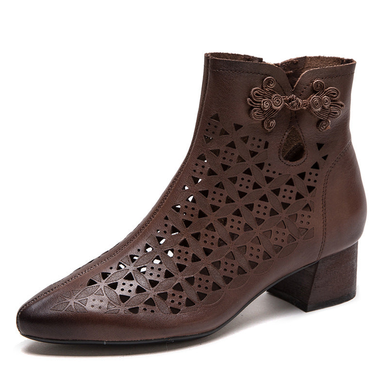 Women's National Style Breathable First Layer Cowhide Retro Heels