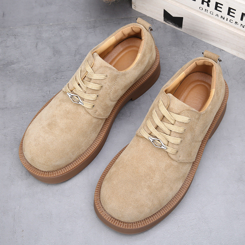 Men's Suede Mickey Derby Worker Thick Bottom Increased Leisure Cargo Big Men's Casual Leather Shoes