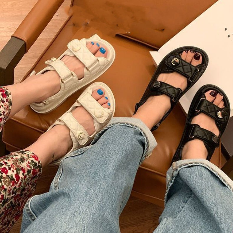 Women's Style Correct Logo Velcro Platform Retro Gel Beach Sandals