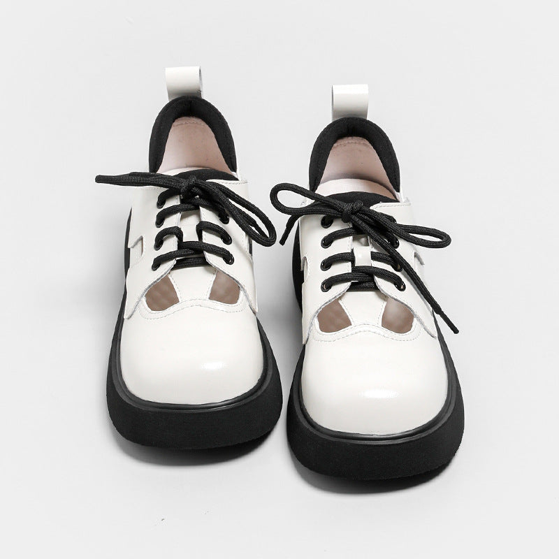 Women's Foot Beauty Power Style Butterfly Design Platform Small College Leather Shoes