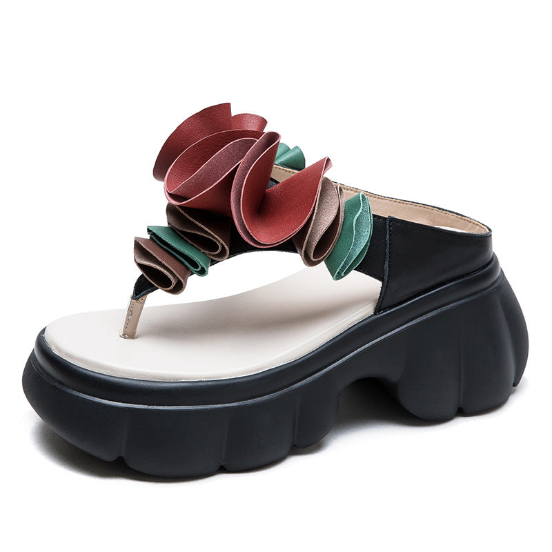 Women's National Style Flower Wedge Outdoor Comfortable Slippers